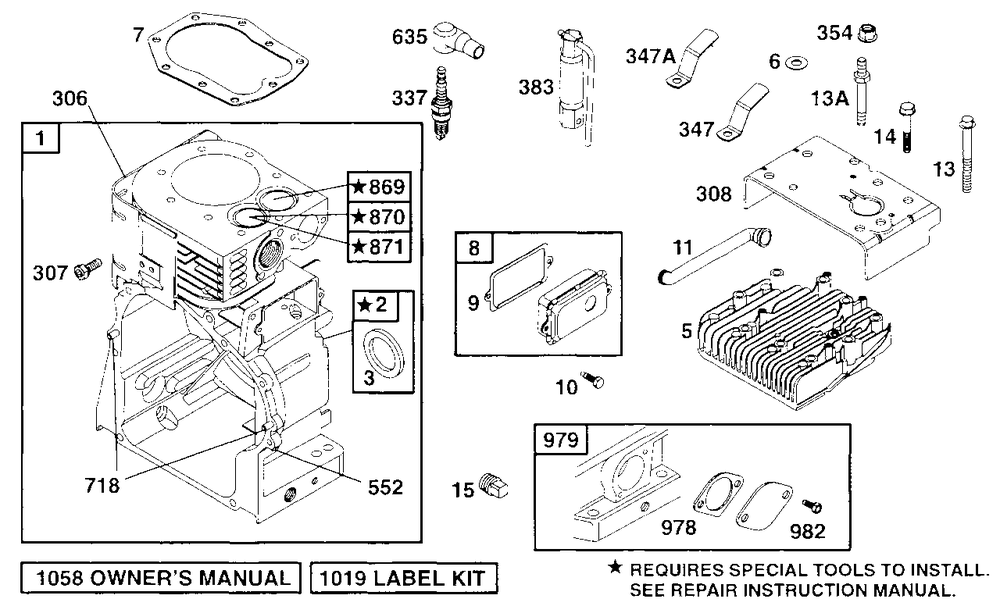 Cylinder, Head Diagram and Parts List for 195431-2234-XX  Briggs and Stratton Engine
